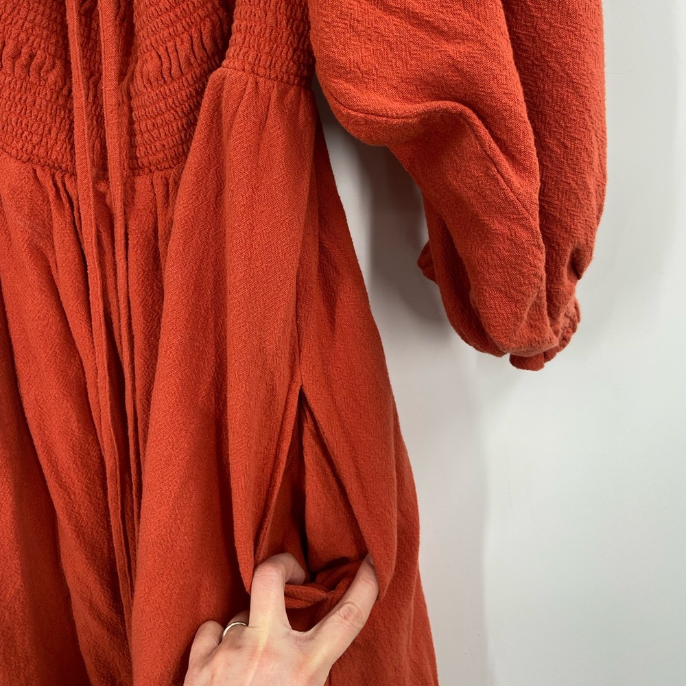 Free People This Is Everything Smocked Burnt Orange Mini Dress Large - Picture 4 of 8